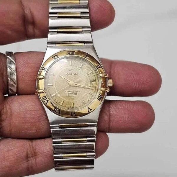 Omega Constellation Quartz Perpetual Calendar Gents Watch - Gold & Steel - Full-Length Chain - Mint Condition - Image 2